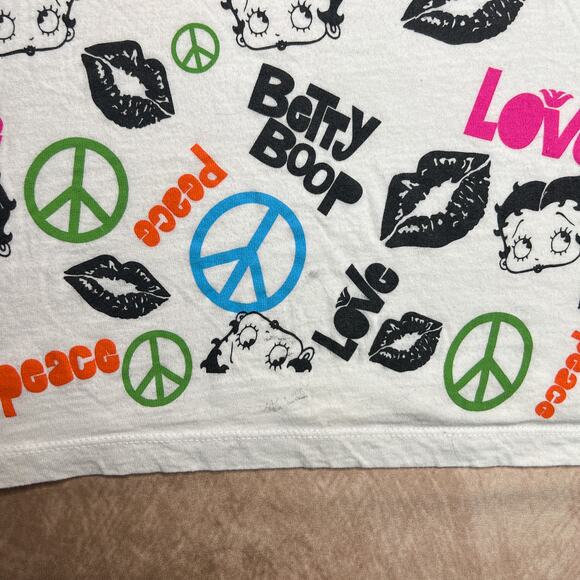 Betty Boop Y2K Collage Print T-Shirt Lips Peace Sign Multicolor Women's XL Retro - Picture 5 of 6
